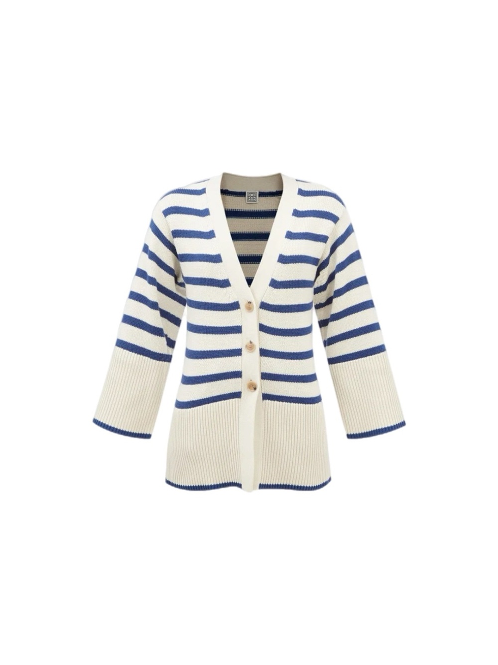 Toteme Cream and Blue Striped Button-Front Cardigan